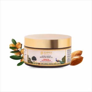100% Organic Moroccan Argan Oil & Hydrolyzed Keratin Masque | For Dry, Damaged & Color Treated Hair | Cold Prerssed Oils for Deep Nourishment | Sulfates, Parabens & Cruelty Free | 200 g