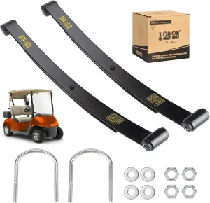 10L0L Heavy Duty Golf Cart Rear (2-Leaf) Tapped Leaf Springs Set with Bushing Kit U Bolts Nuts Fits EZGO RXV Golf Cart 2008-2013 OEM# 603498 604494, 2-Pack
