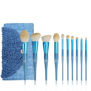 10pcs Professional Makeup Brushes Set Make Up Brush   Bag Synthetic Hair Wood Handle