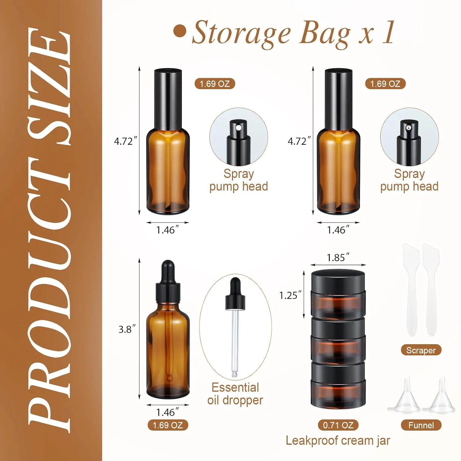 11 Pcs Glass Travel Bottles with Clear Hard Zipper Case Skin Care Containers Travel Size Mini Makeup Containers Tsa Approved with Pump Spray for Liquid Toners Serum Cream(Brown,Style 2)