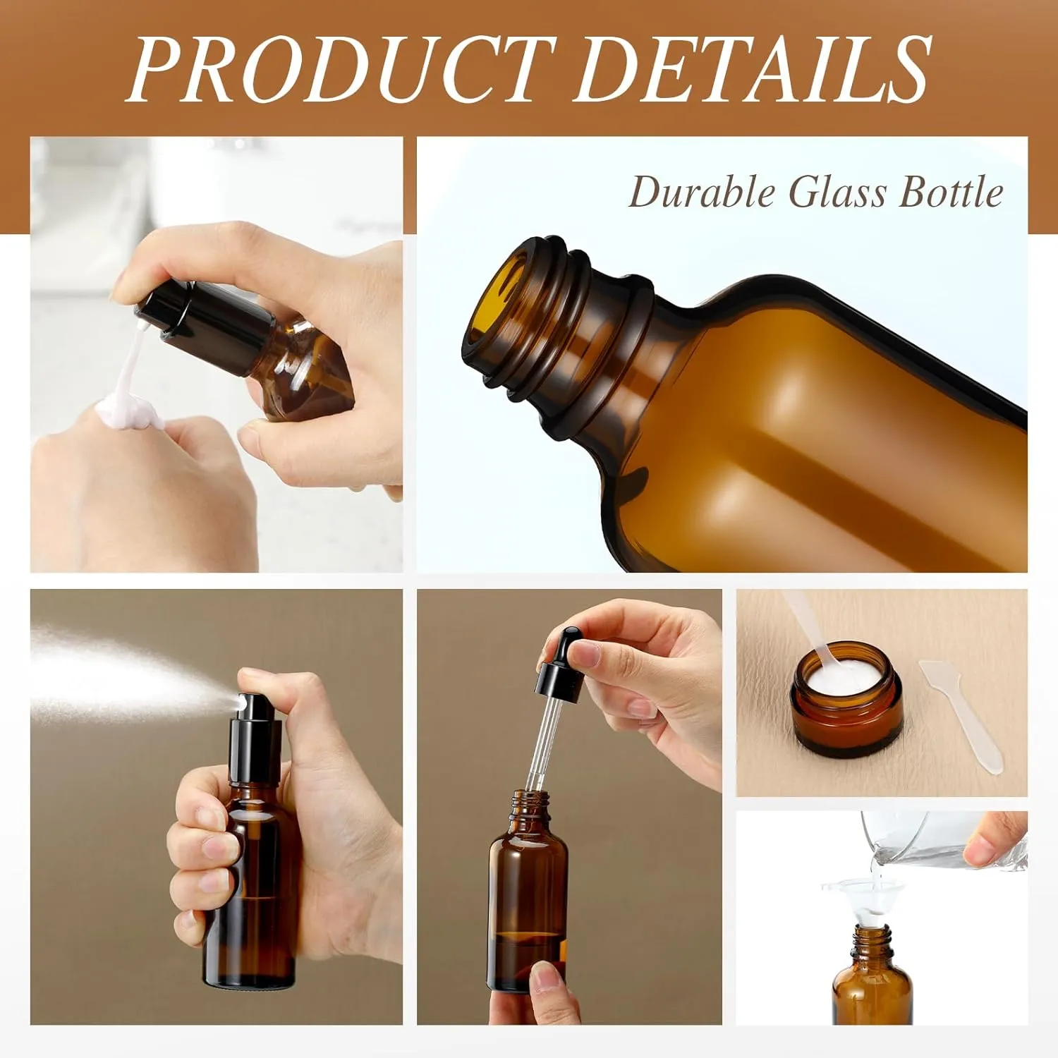 11 Pcs Glass Travel Bottles with Clear Hard Zipper Case Skin Care Containers Travel Size Mini Makeup Containers Tsa Approved with Pump Spray for Liquid Toners Serum Cream(Brown,Style 2)