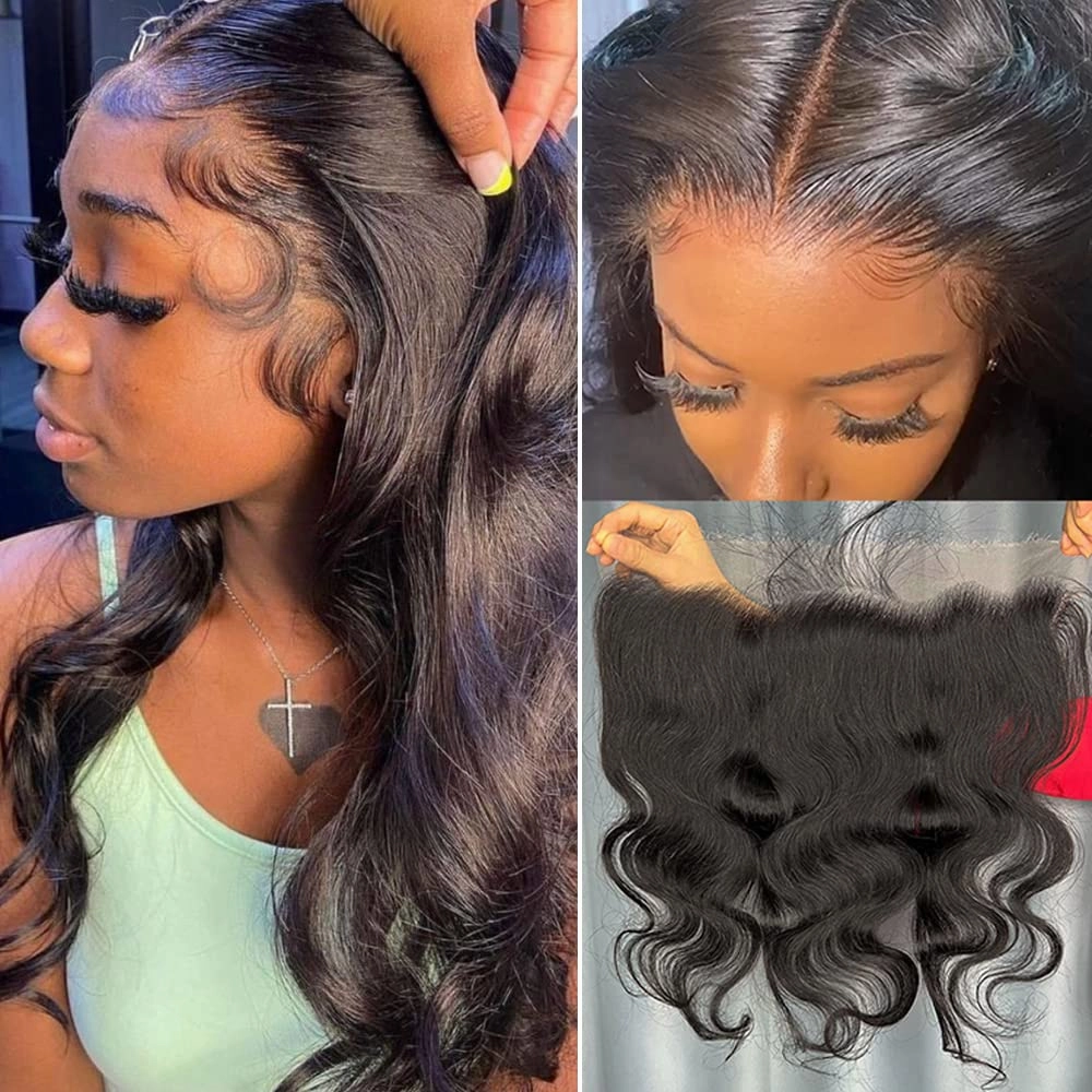 13x4 HD Lace Frontal - Invisible Ultra Thin Human Hair, Super Soft Brazilian Virgin Body Wave, Swiss HD Lace for Black Women, Natural Hairline, 24 Inch