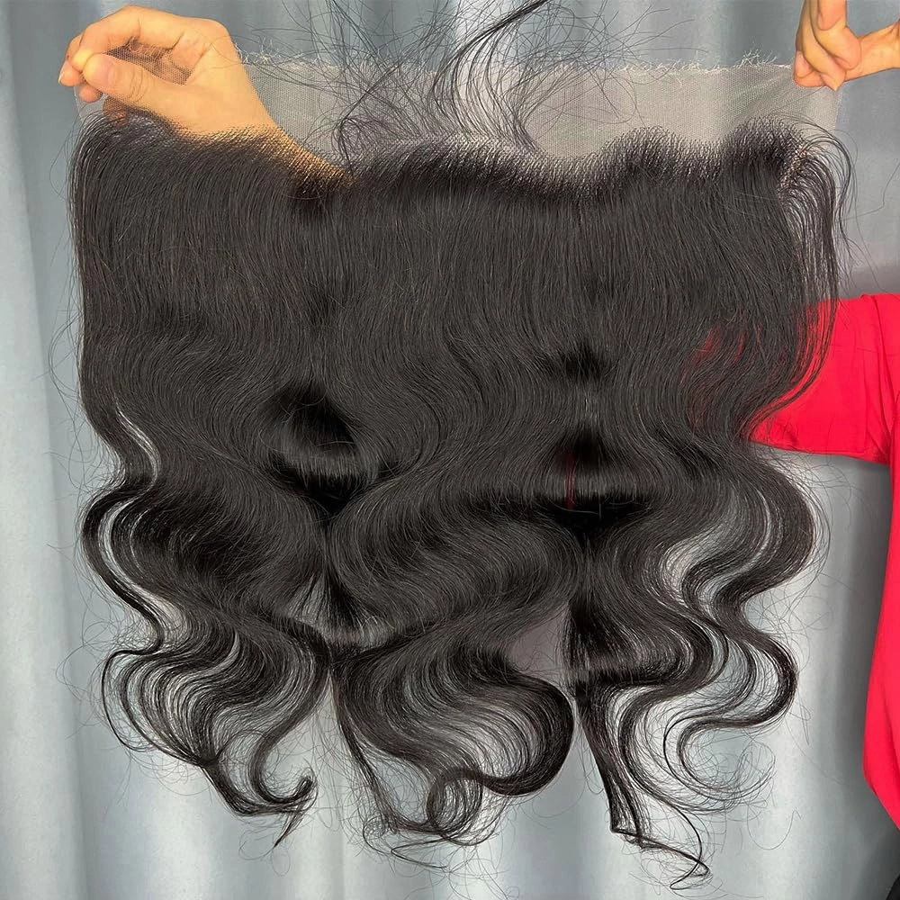 13x4 HD Lace Frontal - Invisible Ultra Thin Human Hair, Super Soft Brazilian Virgin Body Wave, Swiss HD Lace for Black Women, Natural Hairline, 24 Inch