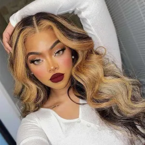 13x6 Lace Front Honey Blonde Wig Human Hair Body Wave Style 180% Density More Thick hair with Clean Hairline for Black Women (28inch, 13x6 lace front wig)