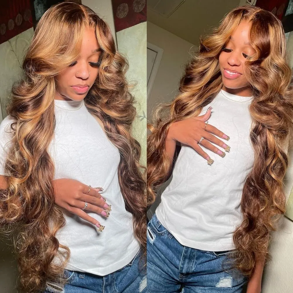13x6 Lace Front Honey Blonde Wig Human Hair Body Wave Style 180% Density More Thick hair with Clean Hairline for Black Women (28inch, 13x6 lace front wig)