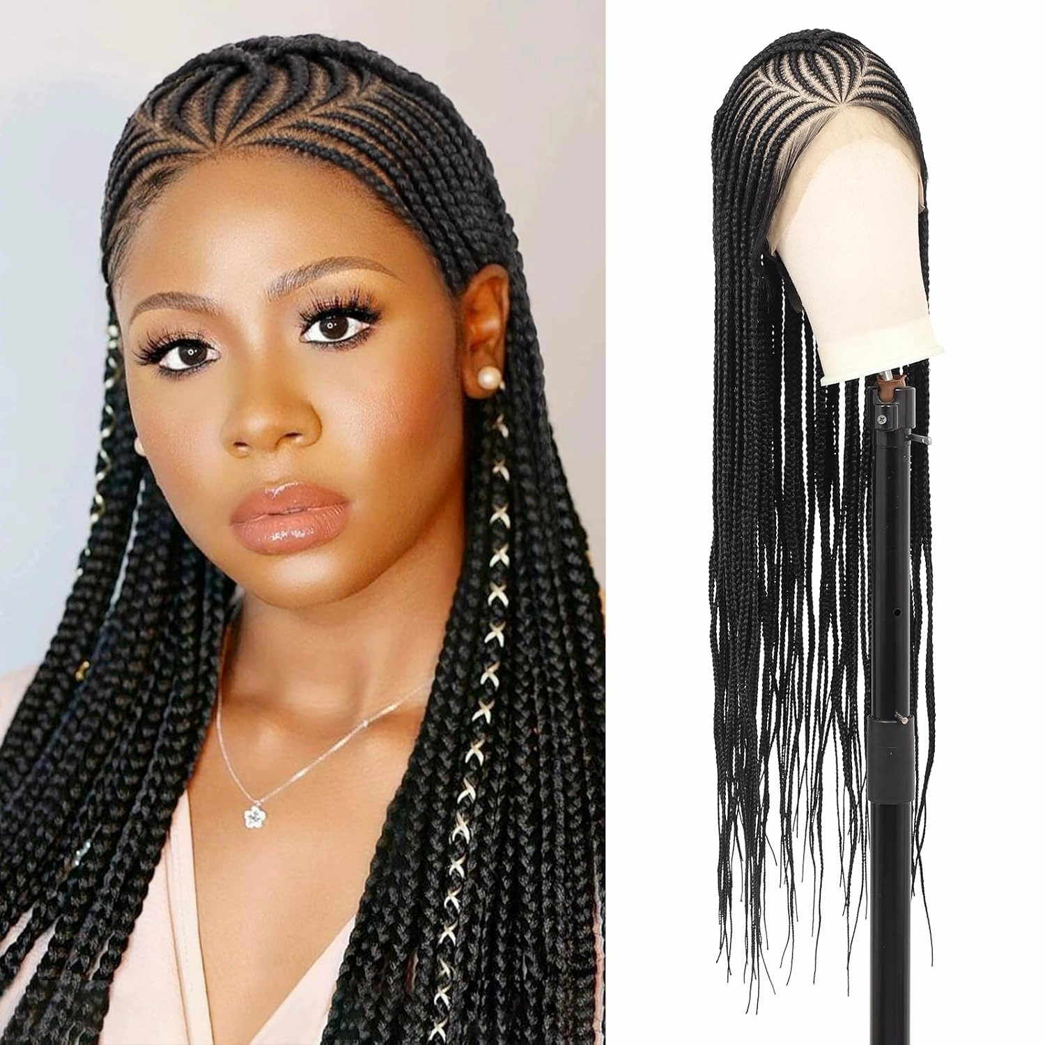 13X8 Inch HD Lace Front Cornrow Braided Wigs for Women Box Braided Wigs with Baby Hair Middle Part Premium Synthetic Lace Front Long Black Box Braid Wig 36 Inch