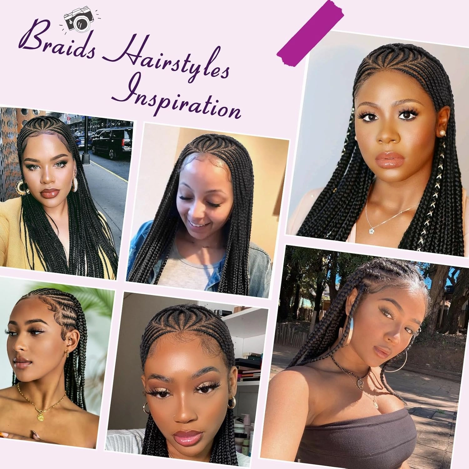 13X8 Inch HD Lace Front Cornrow Braided Wigs for Women Box Braided Wigs with Baby Hair Middle Part Premium Synthetic Lace Front Long Black Box Braid Wig 36 Inch