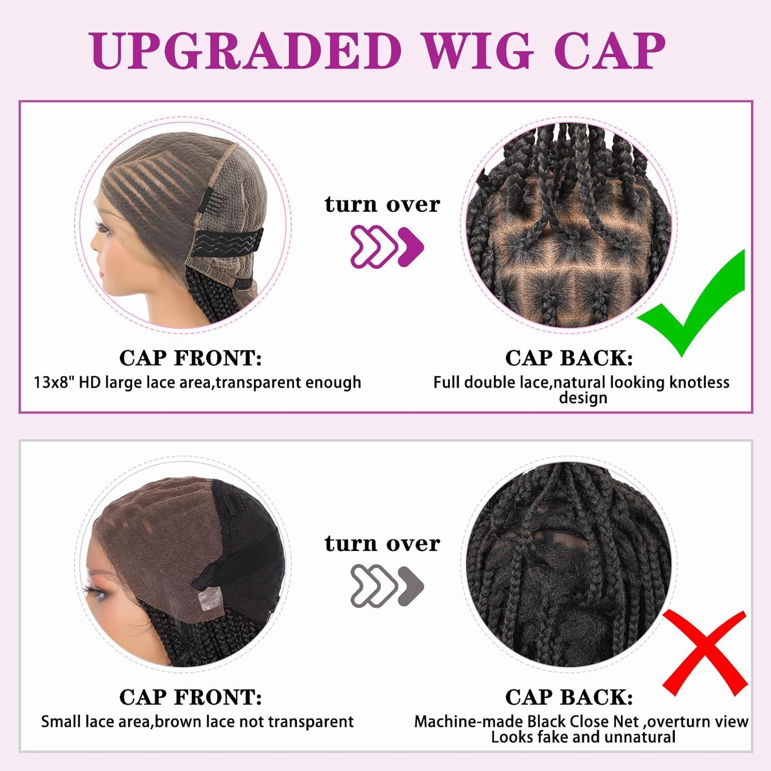 13X8 Inch HD Lace Front Cornrow Braided Wigs for Women Box Braided Wigs with Baby Hair Middle Part Premium Synthetic Lace Front Long Black Box Braid Wig 36 Inch