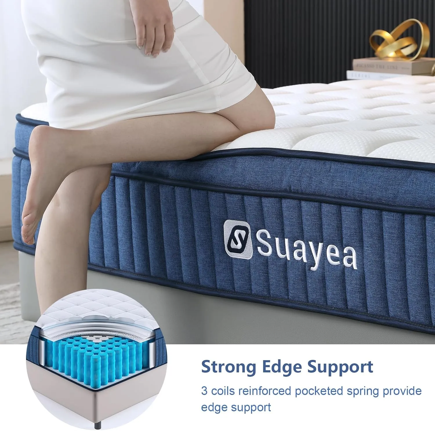 14 Inch Cal King Mattress in a Box, California King Mattress,Medium Ultimate Motion Isolation with Memory Foam and Pocket Spring, Strong Edge Support