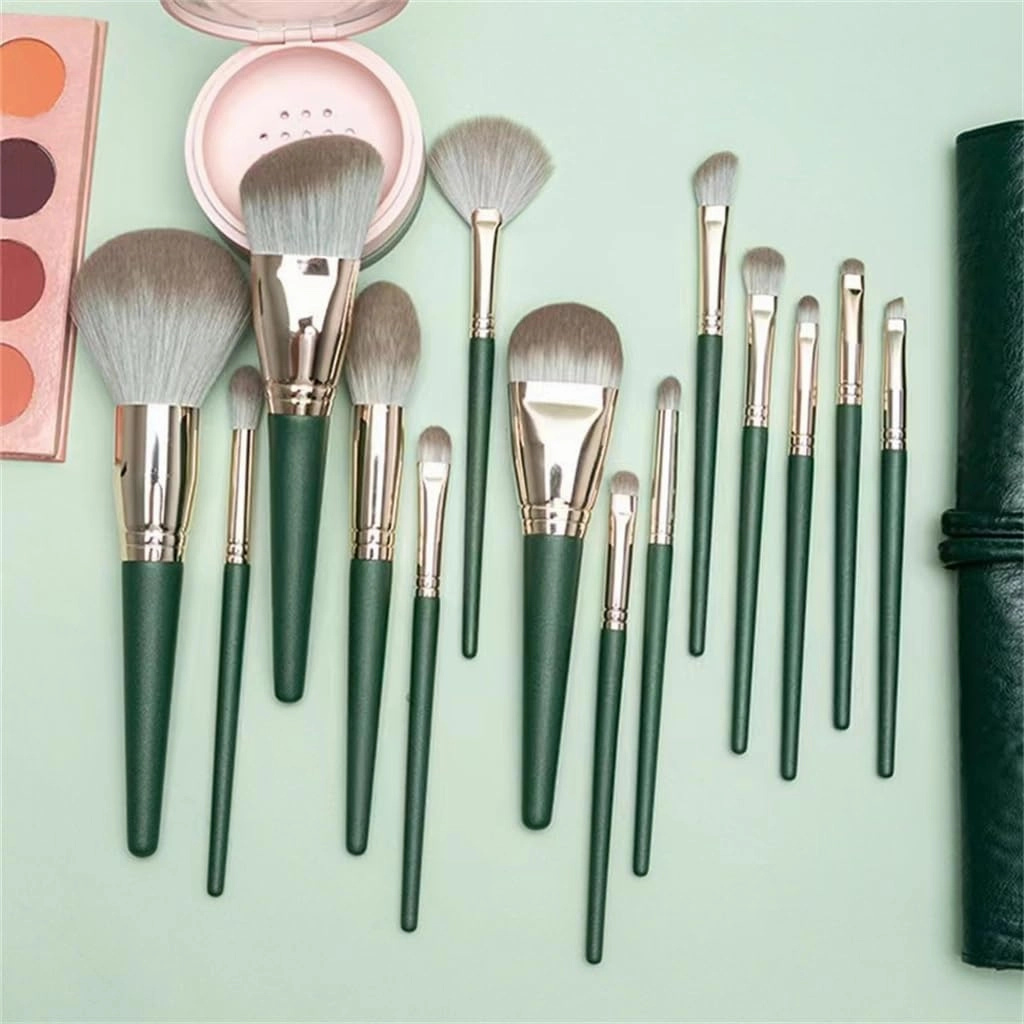 14pcs Green Cloud Makeup Brush Set Blush Brush Eyeshadow Brush Portable Beauty Tools