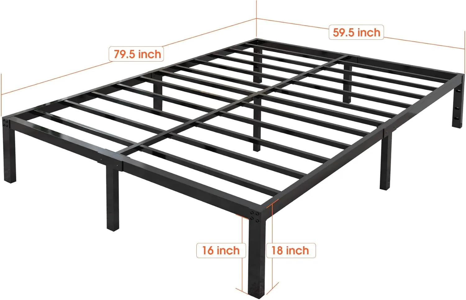 18 Inch Tall 3500lbs Heavy Duty Bed Frame Metal Platform/Maximum Storage/Mattress Foundation/Steel Slats Support/Noise Free/Box Spring Replacement,Queen