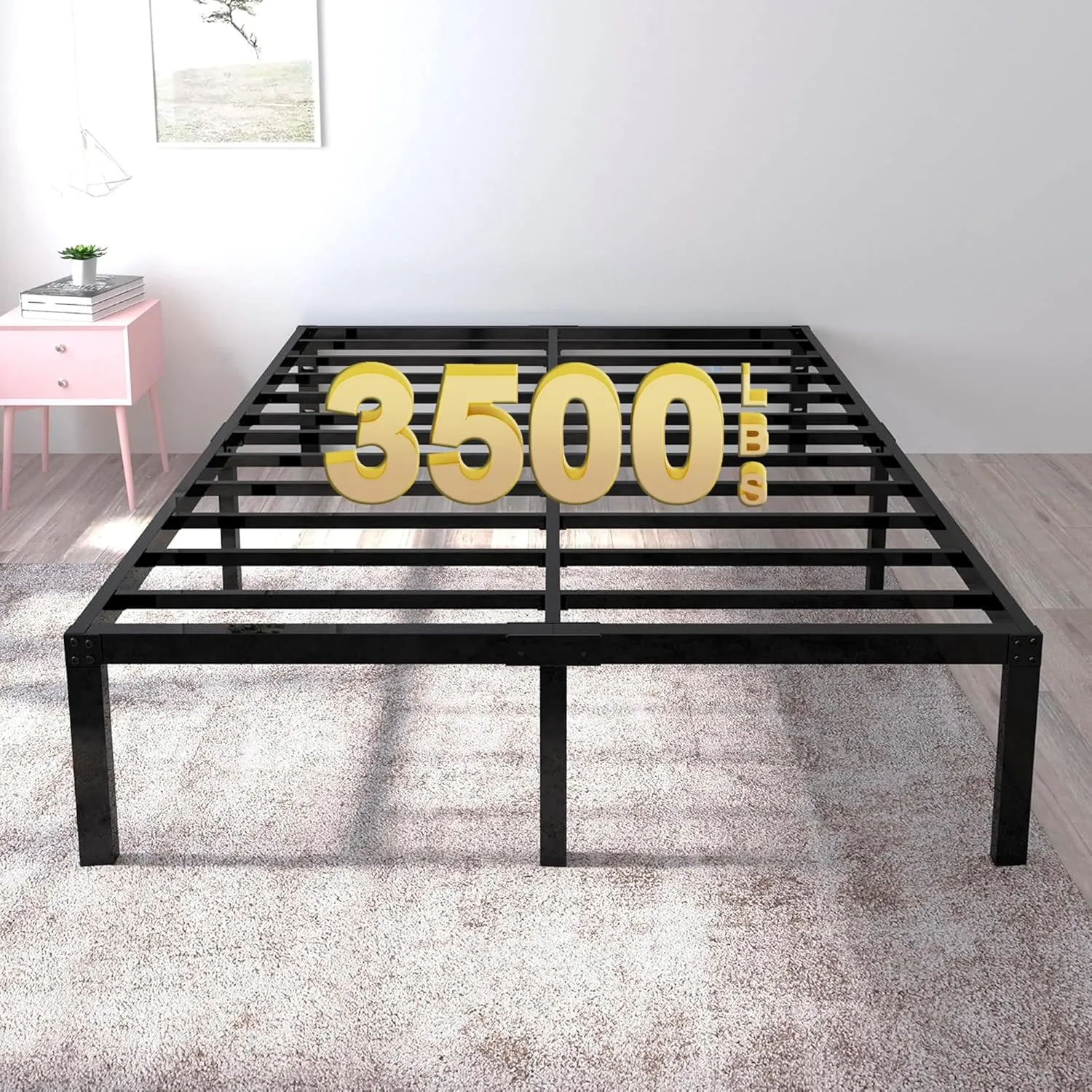 18 Inch Tall 3500lbs Heavy Duty Bed Frame Metal Platform/Maximum Storage/Mattress Foundation/Steel Slats Support/Noise Free/Box Spring Replacement,Queen
