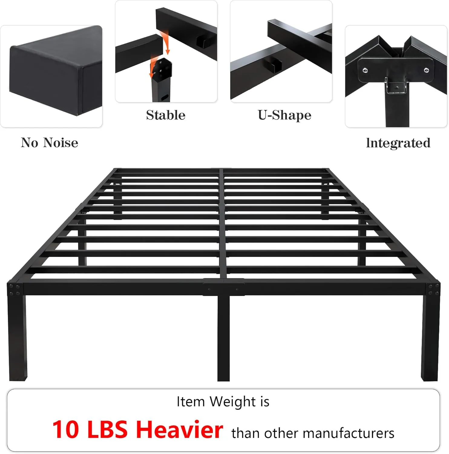 18 Inch Tall 3500lbs Heavy Duty Bed Frame Metal Platform/Maximum Storage/Mattress Foundation/Steel Slats Support/Noise Free/Box Spring Replacement,Queen