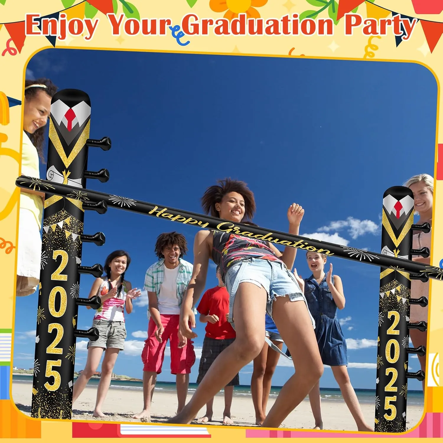 2 Pack Graduation Party Activities 2025 Congrats Grad Inflatable Limbo Stick for Adults 59 Inch Easy Setup Blow up Graduation Decorations Favors Supplies for Outdoor Beach Pool Picnic
