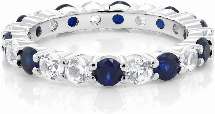 2Ct Lab Created Sapphire Eternity Wedding Band Ring For Women 14Kt White Gold Plated 925 Sliver
