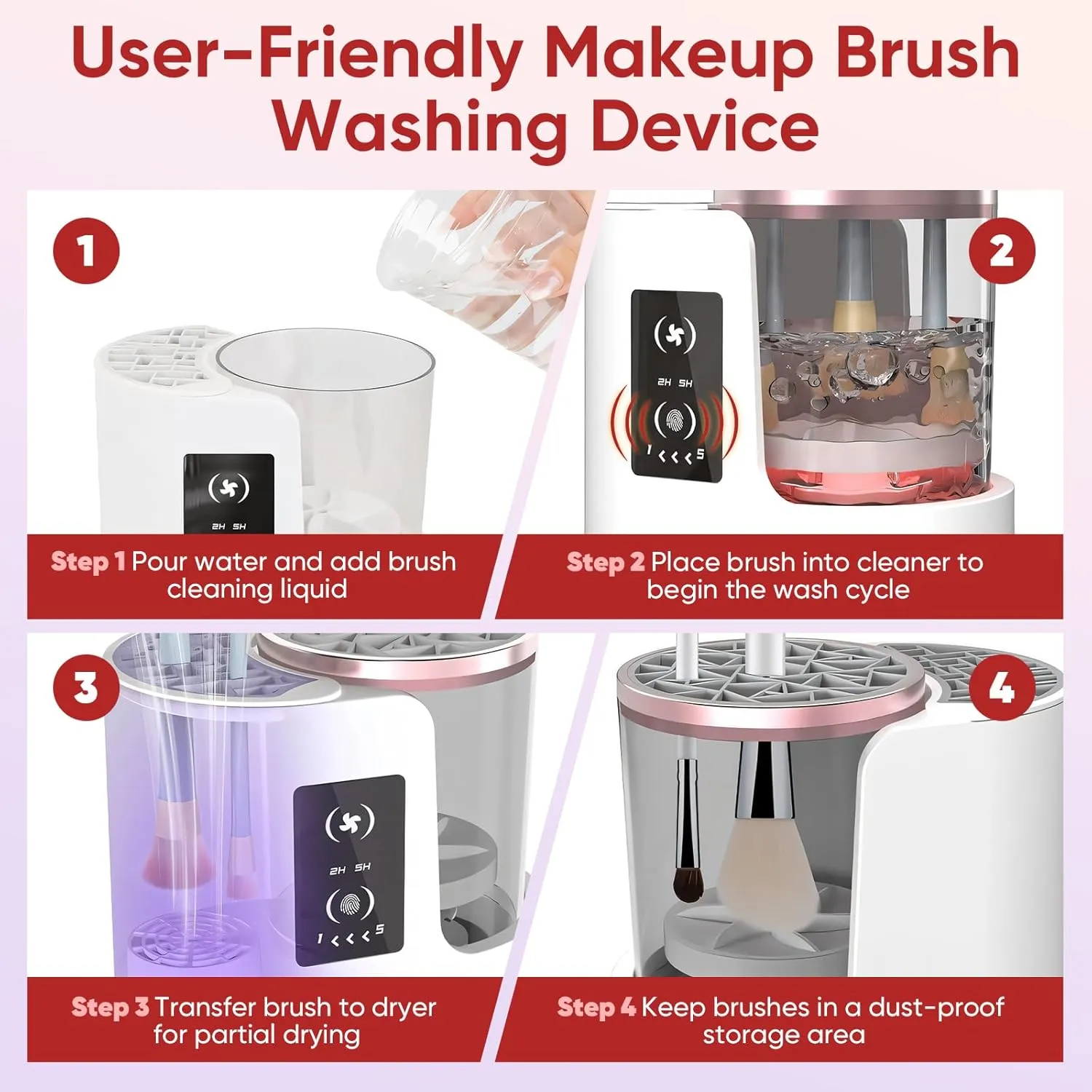 3-in-1 Electric Makeup Brush Cleaner & Dryer – Automatic USB Cosmetic Brush Cleaner with Holder, Portable Quick-Dry Tool for All Brush Sizes (Contour, Eyeshadow, Blush)