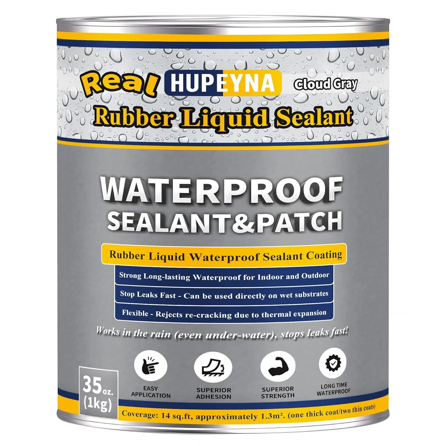 35 oz Rubber Liquid Waterproof Sealant, Multi-Surface Leak Repair Indoor & Outdoor Coating, Cloud Gray Patch & Seal for Roof and Foundation