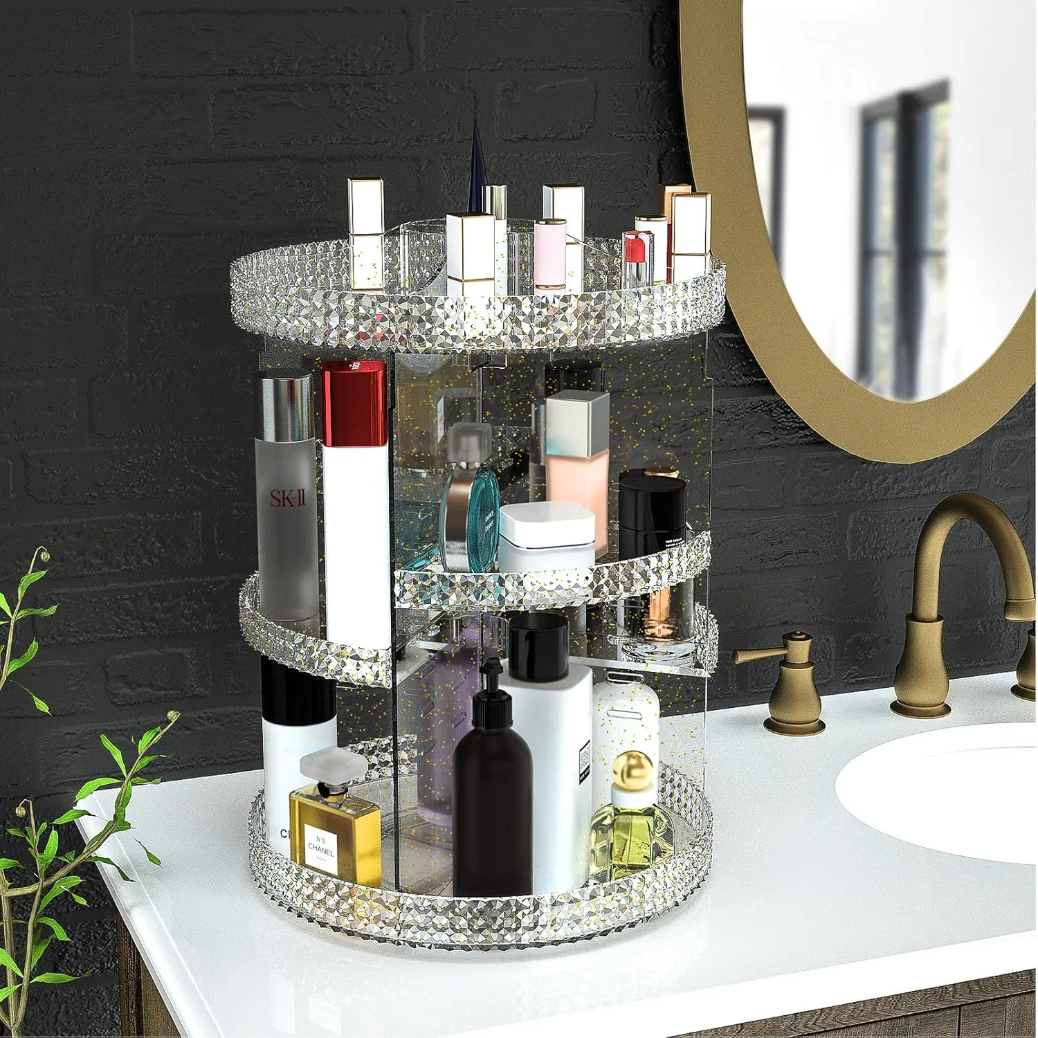 360 Degree Rotating Makeup Organizer, Extra Large Capacity Organizador De Maquillaje, Removable 7 Layers Lipstick Organizer Cosmetic Storage Cases Perfume Organizer for Vanity (Glitter)