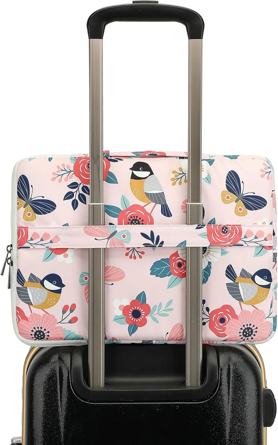 360° Protective Laptop Sleeve Case Bag with Muti-Pockets,Handle and Luggage Strap (Bird and Butterfly, 12.5 inch-13.5 inch)