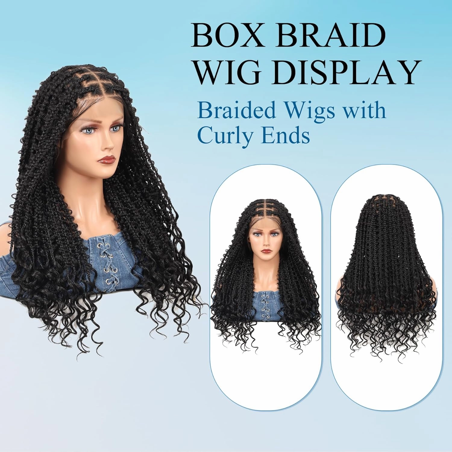 360° HD Full Lace Short Bob Braided Wigs for Women Knotless Butterfly Box Braid Wig with Baby Hair Premium Synthetic Braided Lace Front Wigs Black 24 Inch