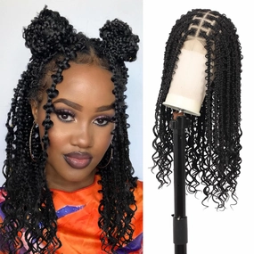 360° HD Full Lace Short Bob Braided Wigs for Women Knotless Butterfly Box Braid Wig with Baby Hair Premium Synthetic Braided Lace Front Wigs Black 24 Inch