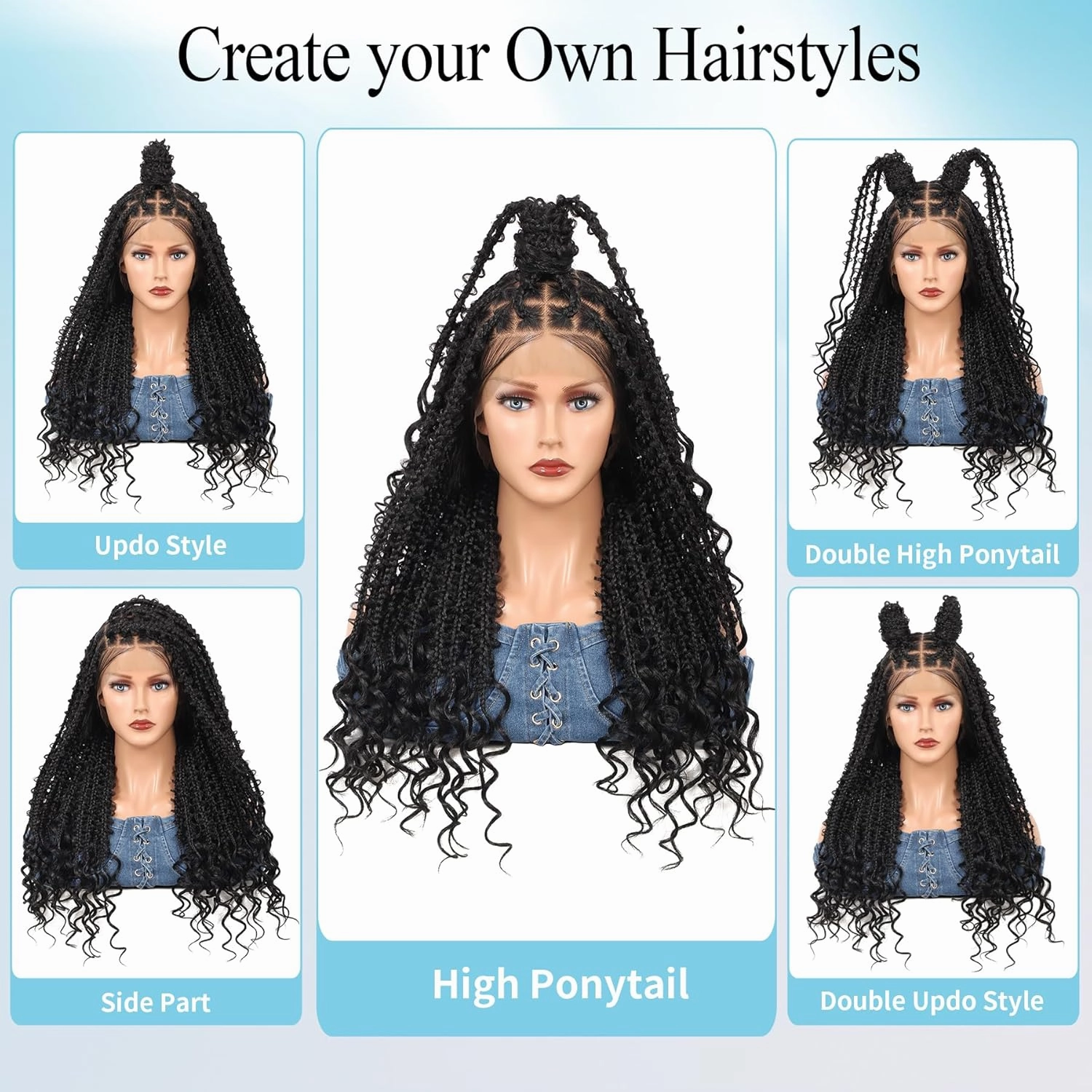 360° HD Full Lace Short Bob Braided Wigs for Women Knotless Butterfly Box Braid Wig with Baby Hair Premium Synthetic Braided Lace Front Wigs Black 24 Inch