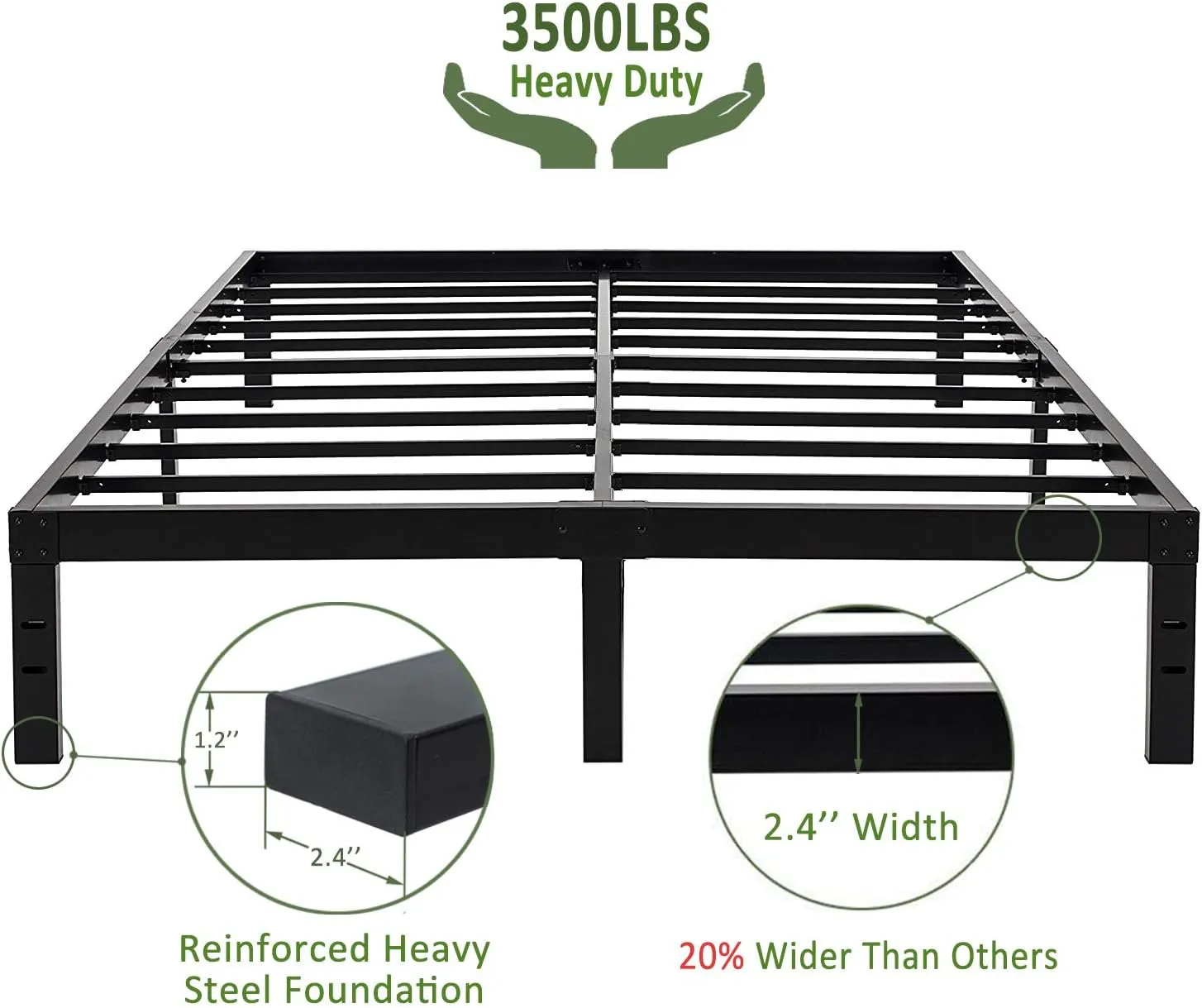 45MinST 14 Inch Reinforced Platform Bed Frame/3500lbs Heavy Duty/Easy Assembly Mattress Foundation/Steel Slat/Noise Free/No Box Spring Needed, Queen