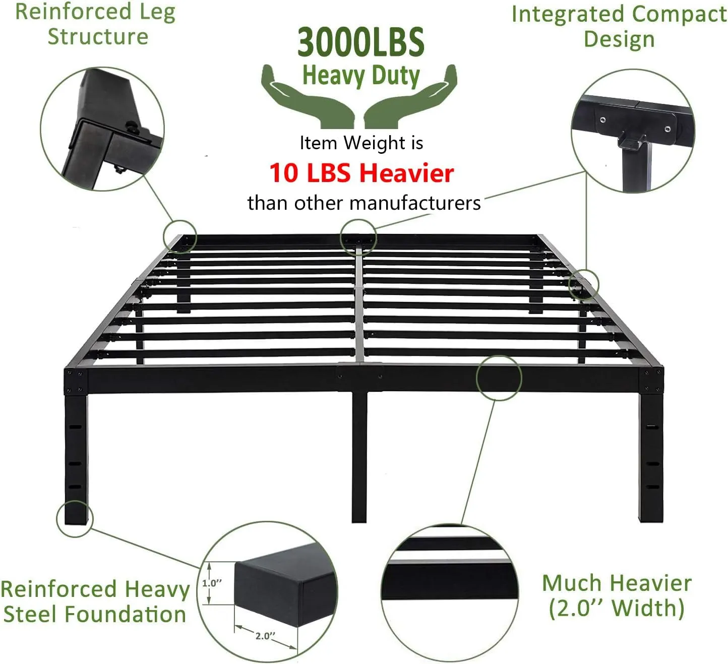 45MinST 18 Inch Platform Bed Frame/Easy Assembly Mattress Foundation / 3000lbs Heavy Duty Steel Slat/Noise Free/No Box Spring Needed,Queen