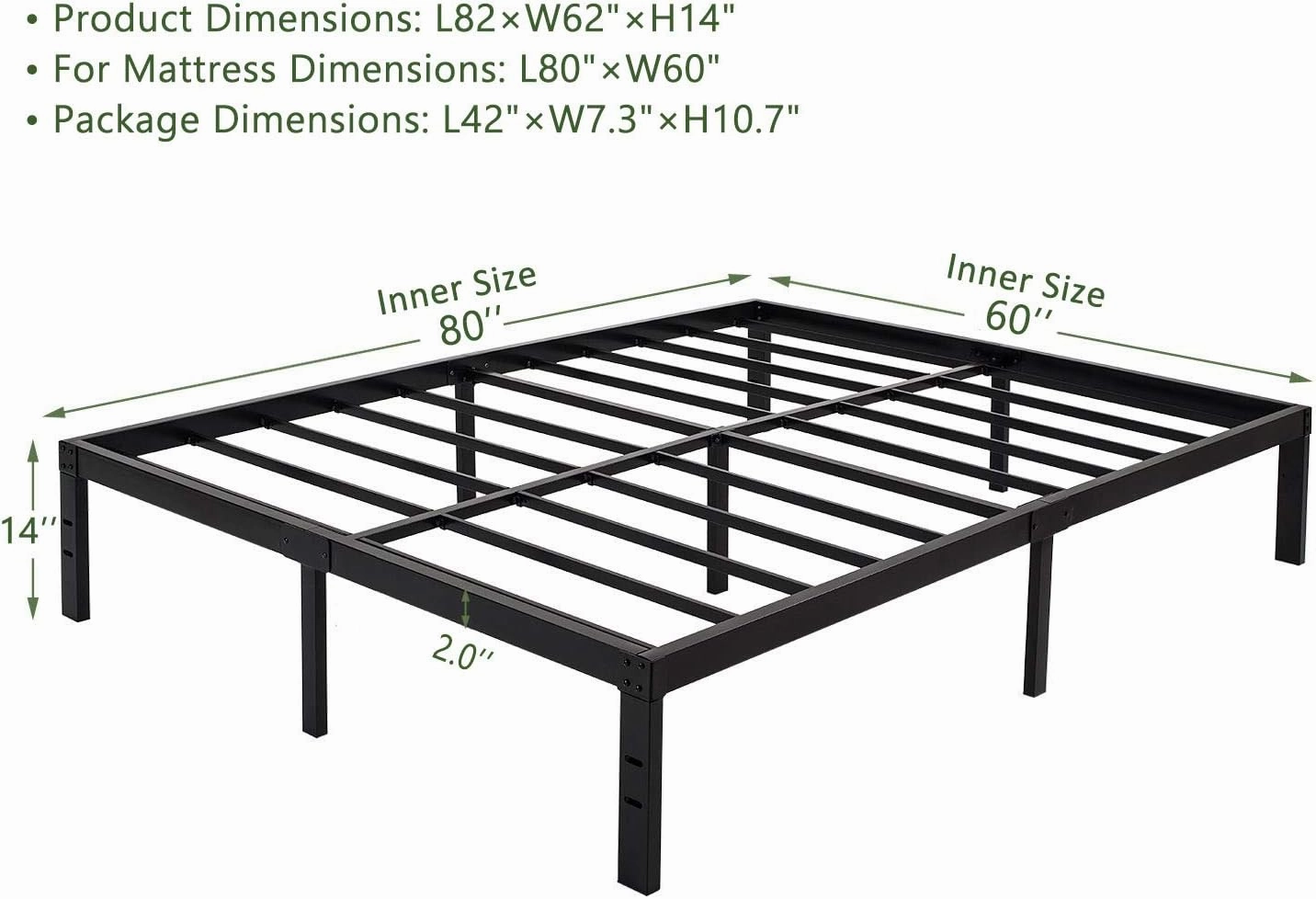 45MinST 14 Inch Platform Bed Frame/Easy Assembly Mattress Foundation / 3000lbs Heavy Duty Steel Slat/Noise Free/No Box Spring Needed, Queen
