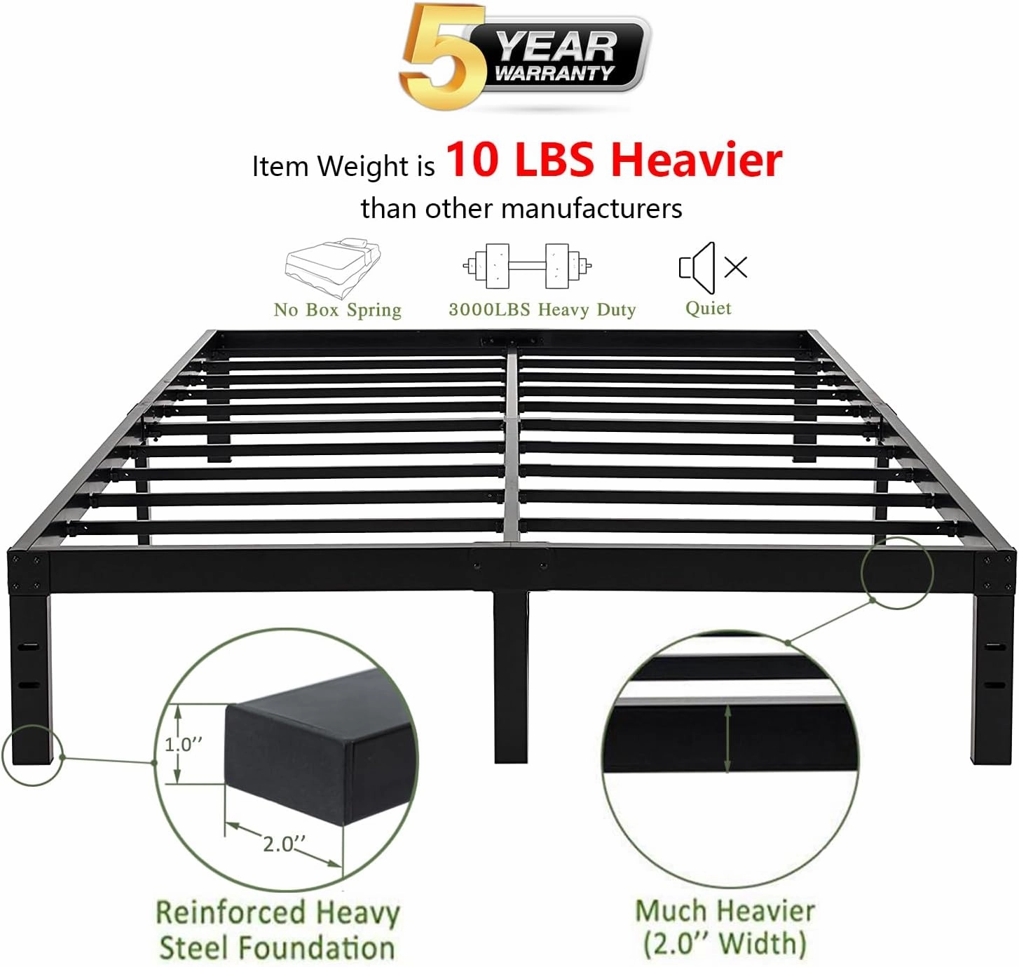 45MinST 14 Inch Platform Bed Frame/Easy Assembly Mattress Foundation / 3000lbs Heavy Duty Steel Slat/Noise Free/No Box Spring Needed, Queen