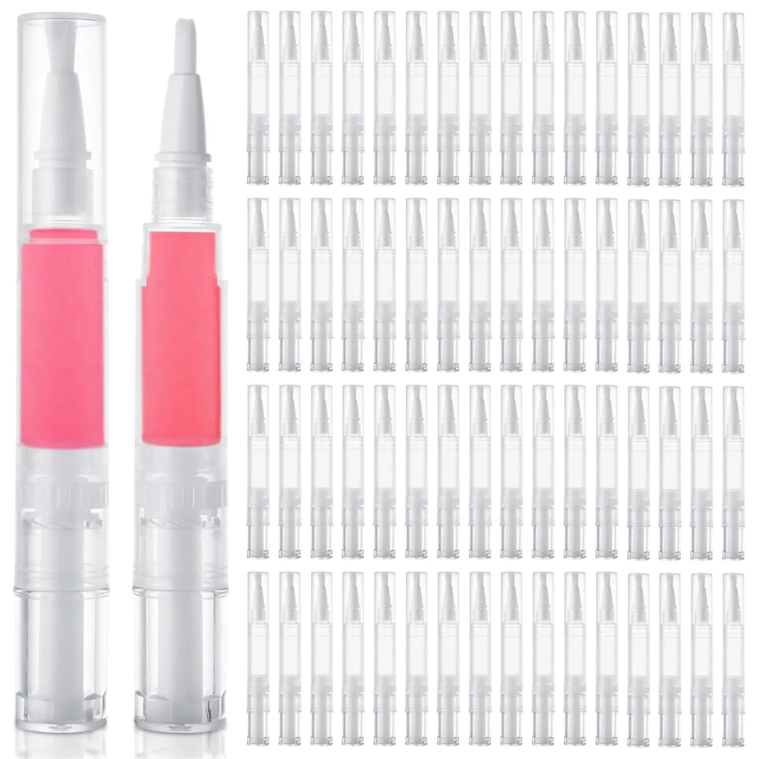 50 Pcs Empty Cuticle Oil Pen 5ml Nail Oil Pen Refillable Travel Transparent Twist Pens with Brush Tip for Nail Oil, Eyelash Growth Liquid Tube, Cosmetic Lip Gloss Container Applicators