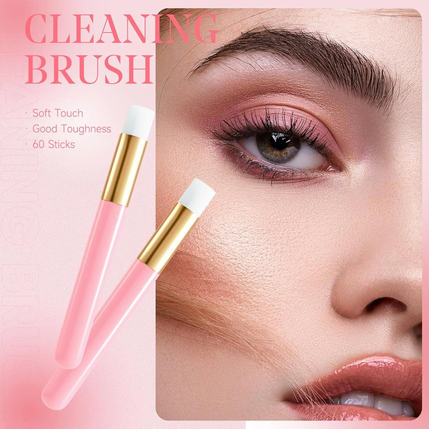 60-Piece Lash Care Set - Soft Lash Brush, Peel-Off Blackhead Remover, Facial Cleansing Brushes for Women & Girls (Pink)