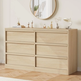 6 Drawer Dresser for Bedroom, Modern Double Dresser Organizer with 6 Drawers Large Storage, Wooden Chest of Drawers for Living Room, Nursery, Hallway - Natural