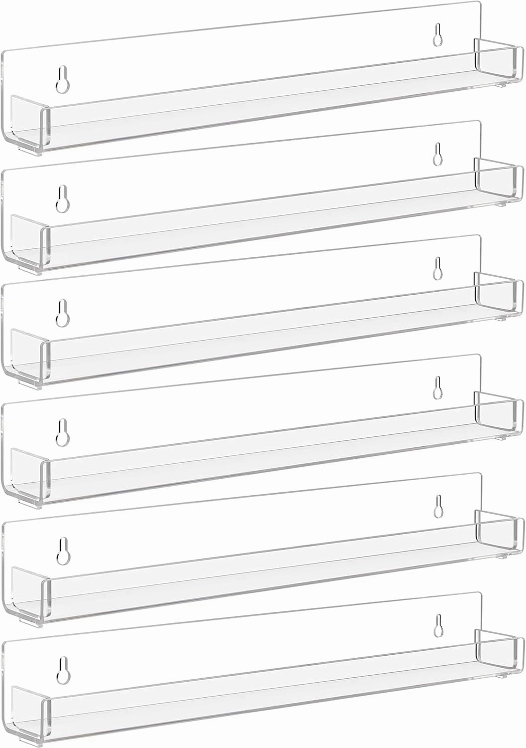 6 Pack Clear Nail Polish Rack Wall Mounted,15 inch Invisible Acrylic Floating Bookshelf,Small Toy Storage Wall Shelf Modern Picture Ledge Vinyl Record Display Shelf Holder