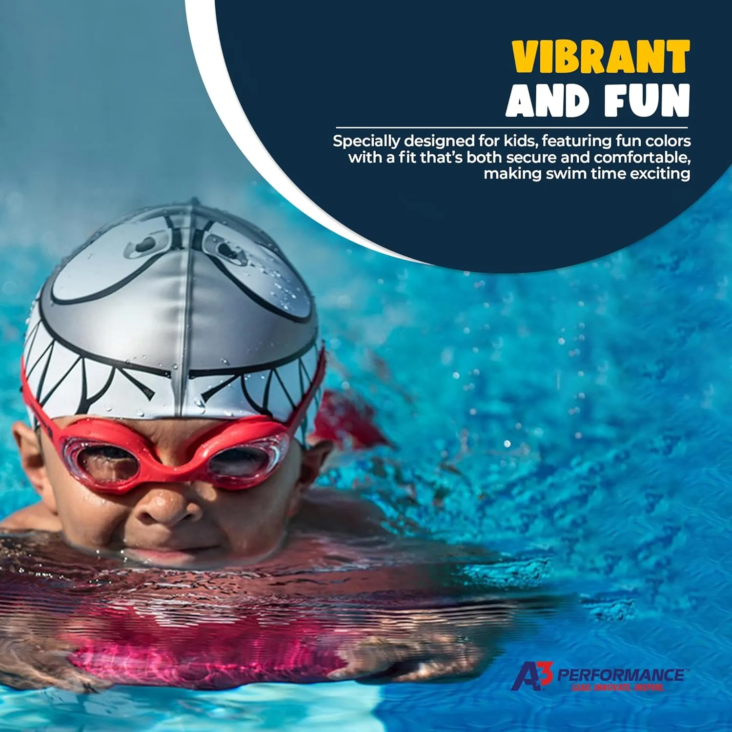 A3 Flex Youth Swim Goggles 3-10 | Leak-Free & Comfortable Kids Swim Goggles | Easy Adjust Split Head Straps