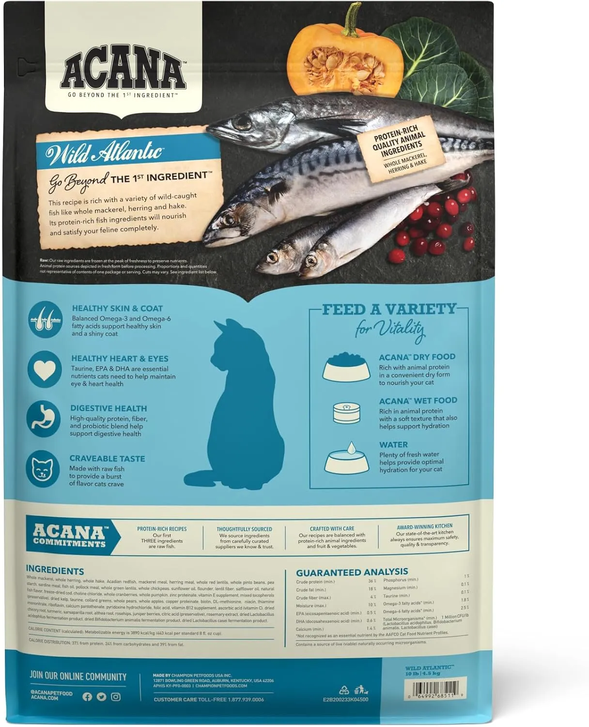 ACANA Highest Protein Dry Cat Food, Wild Atlantic, Grain Free Saltwater Fish With Freeze-Dried Liver Recipe, 10lb