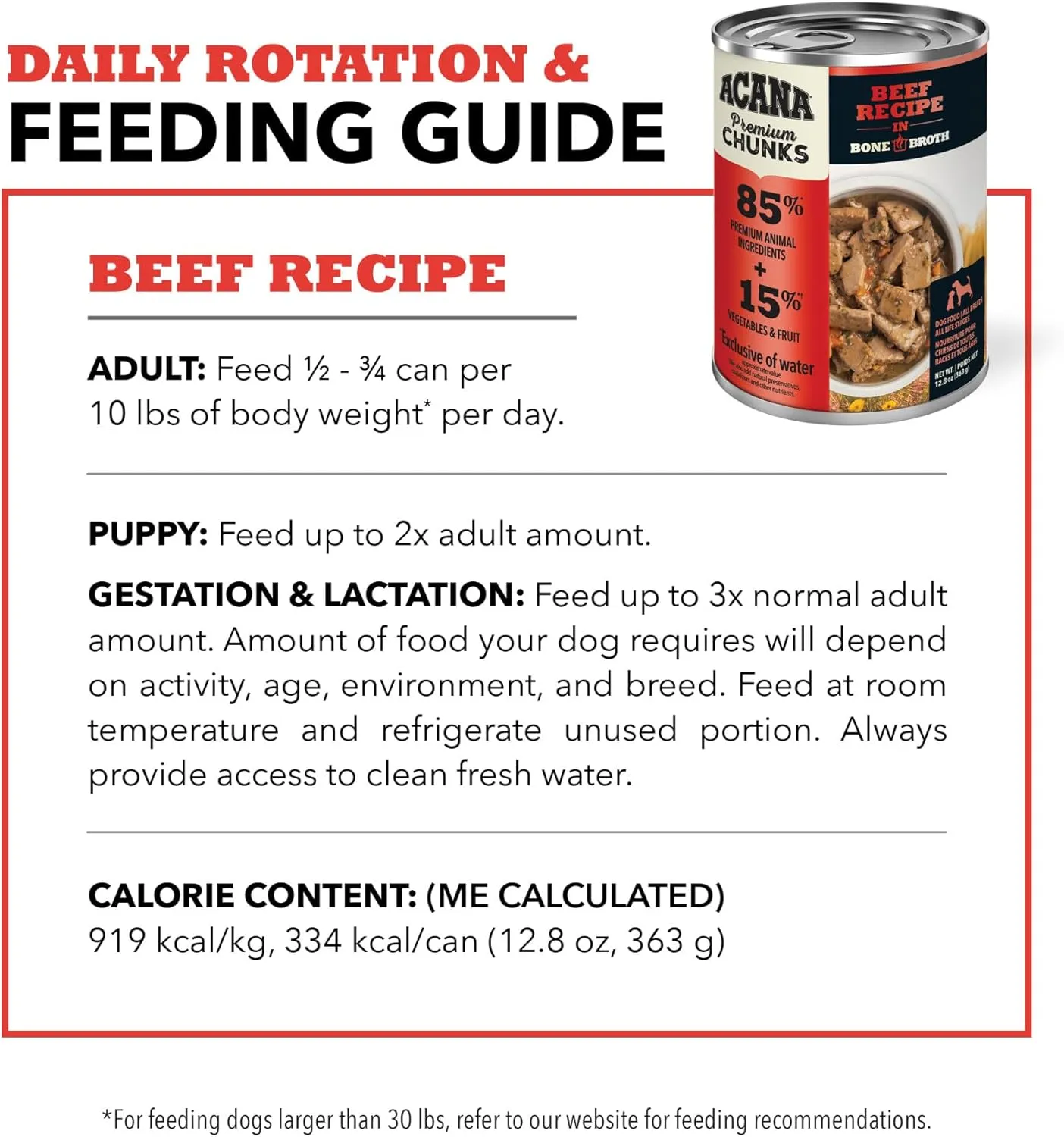 ACANA Premium Chunks Wet Dog Food, Beef Recipe in Bone Broth, 12.8oz (Case of 12)
