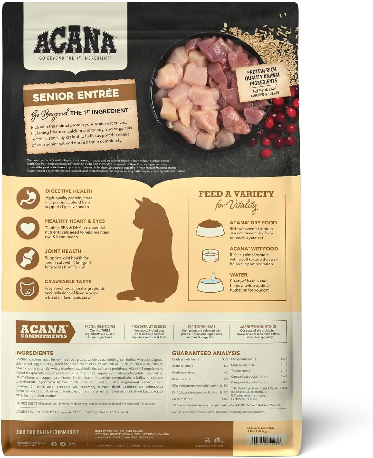 ACANA Senior Entree Dry Cat Food for Senior Cats (7  Years), Free Run Chicken and Turkey Recipe, 4lb