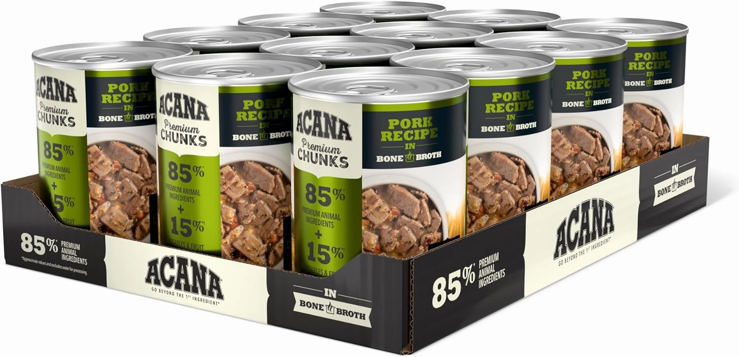 ACANA Premium Chunks Wet Dog Food, Pork Recipe in Beef Bone Broth and Lamb Liver, 12.8oz (Case of 12)