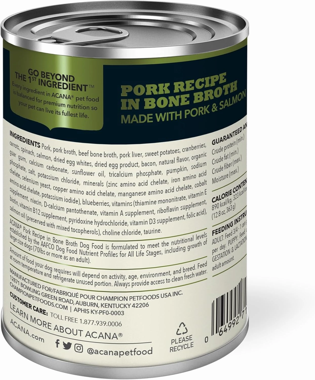 ACANA Premium Chunks Wet Dog Food, Pork Recipe in Beef Bone Broth and Lamb Liver, 12.8oz (Case of 12)