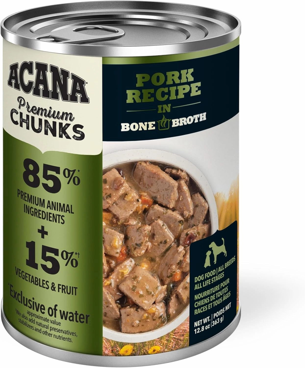 ACANA Premium Chunks Wet Dog Food, Pork Recipe in Beef Bone Broth and Lamb Liver, 12.8oz (Case of 12)