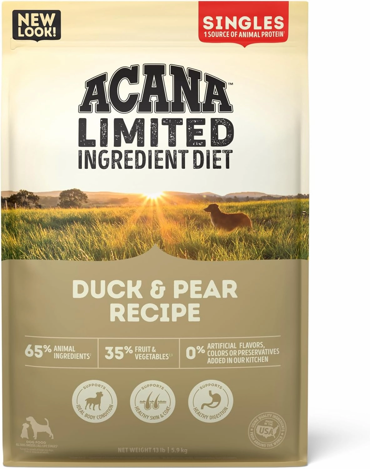 ACANA Singles Limited Ingredient Dry Dog Food, Duck & Pear Recipe, Single Protein Source Dog Food Kibble, 13lb