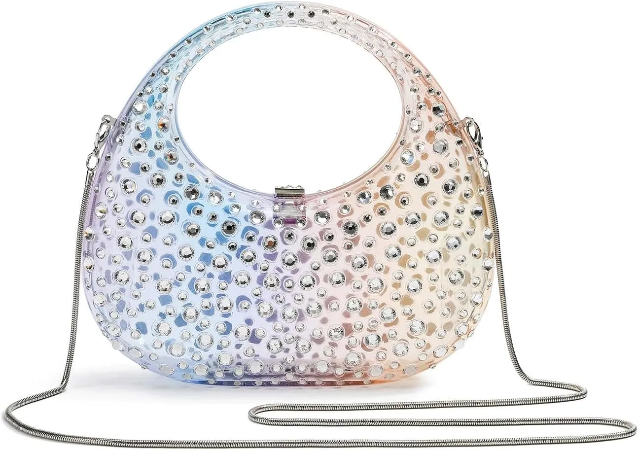 Acrylic Clear Handbag, Bling Rhinestone Evening Bag Transparent bag for Stadium Concert Party