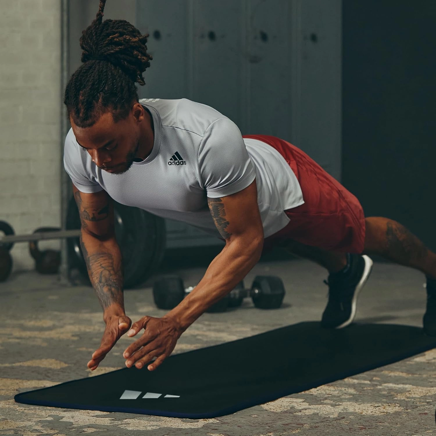 adidas 10mm Extra Thick Training Mat with Carrying Strap and Non-Slip Textured Base - Cushioned Workout Mat for Home Gym, Floor Workouts, and Intense Exercises - Portable and Durable