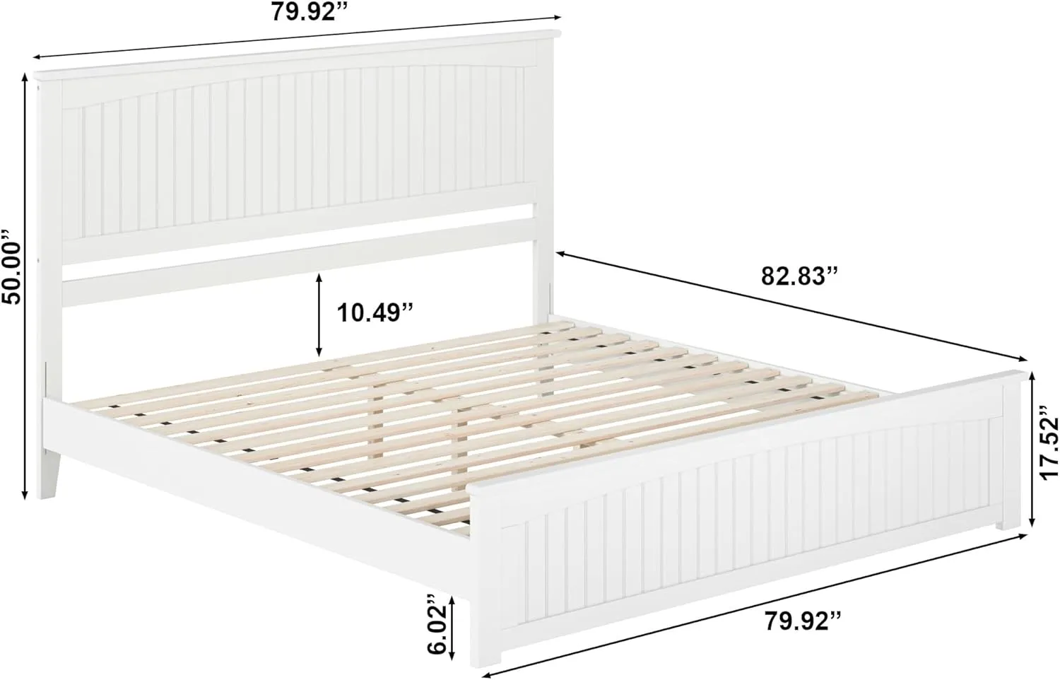 AFI Naples King Solid Wood Low Profile Platform Bed with Matching Footboard in White