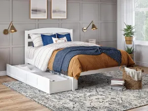 AFI, Warren Full Platform Bed with Storage Drawers (Set of 2) and Attachable USB Charger, White