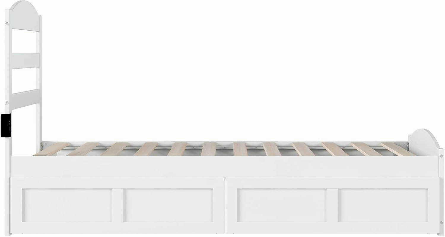 AFI Warren Twin Size Platform Bed with Footboard, Storage, & Charging Station in White