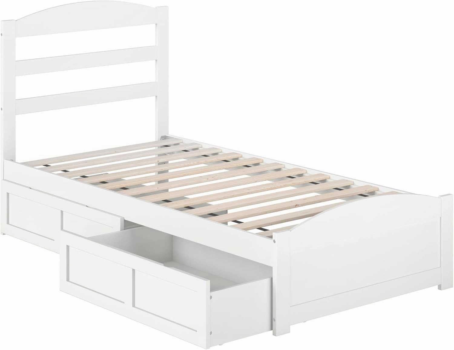 AFI Warren Twin Size Platform Bed with Footboard, Storage, & Charging Station in White