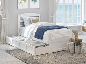 AFI Warren Twin Size Platform Bed with Footboard, Storage, & Charging Station in White