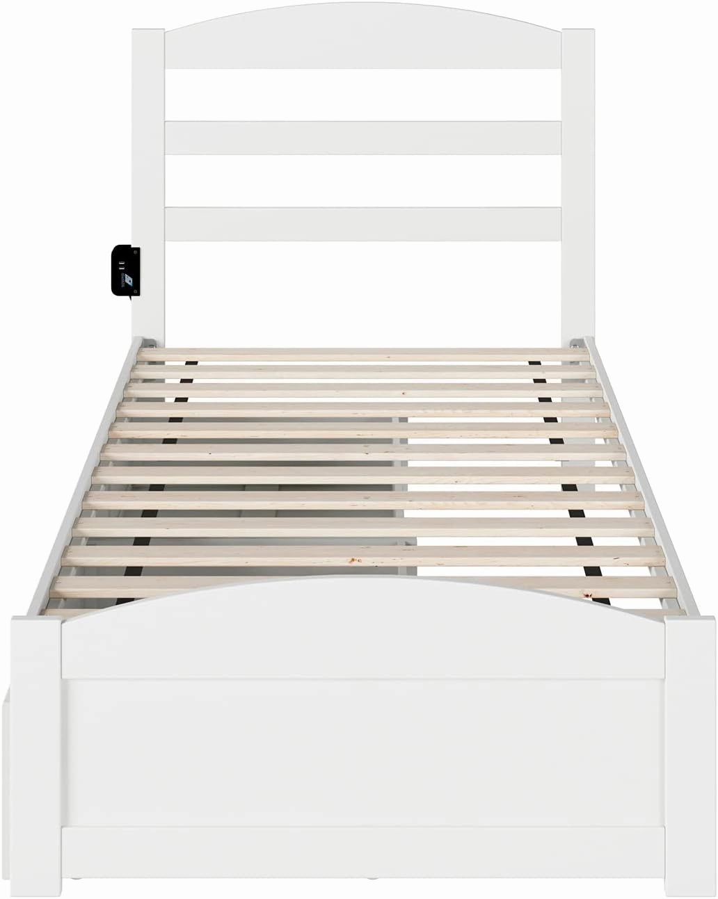 AFI Warren Twin Size Platform Bed with Footboard, Storage, & Charging Station in White